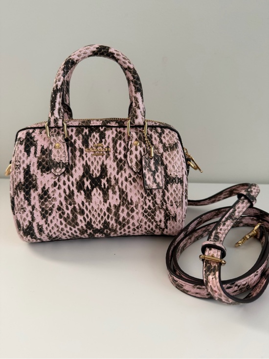 Coach Handbags - Coach Pink and Black Snake-Print Mini Satchel